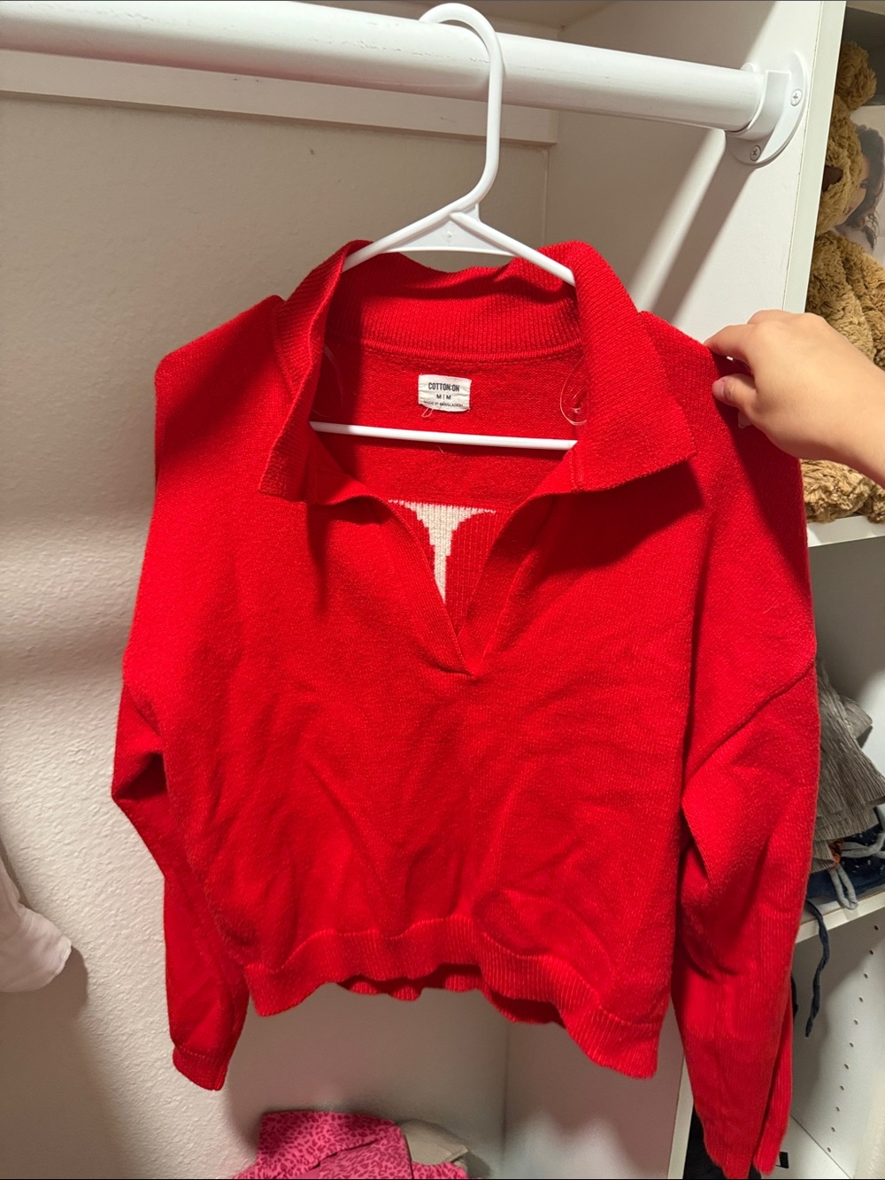 Cotton On Red Collared V-Neck Knit Sweater